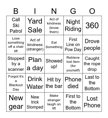 Ski Bingo Card