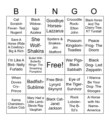 Animal Songs Bingo Card