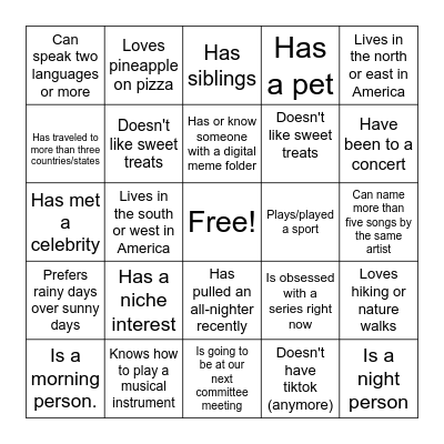 ICEBREAKER BINGO Card