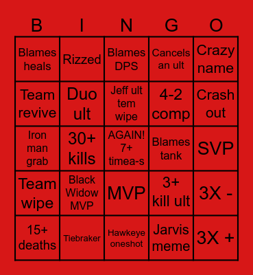 Marvel rivals Bingo Card