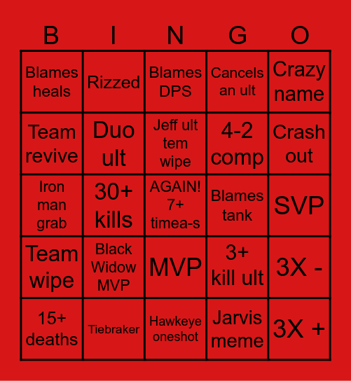Marvel rivals Bingo Card