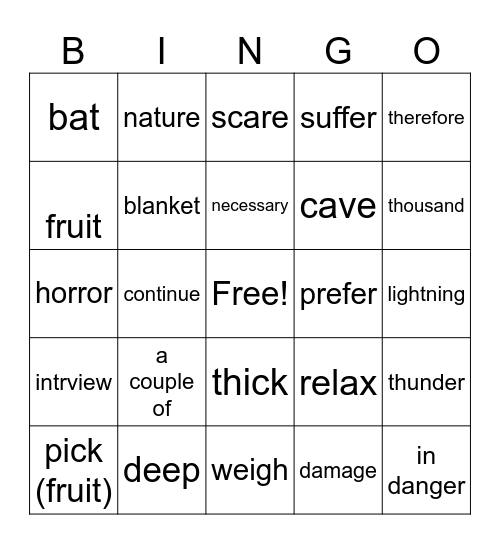 Vocabulary Bingo Card