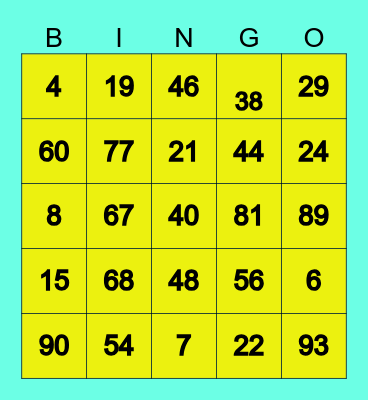 Number Bingo Card