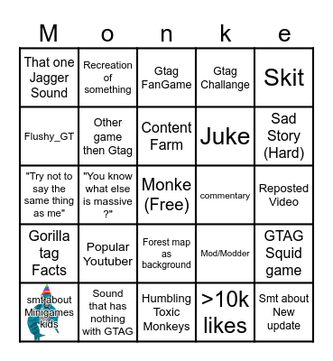 Gorilla tag Shorts Bingo Card
