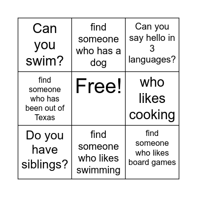 Find someone who... Then ask a follow up question Bingo Card