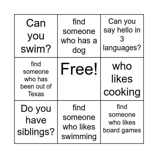 Find someone who... Then ask a follow up question Bingo Card