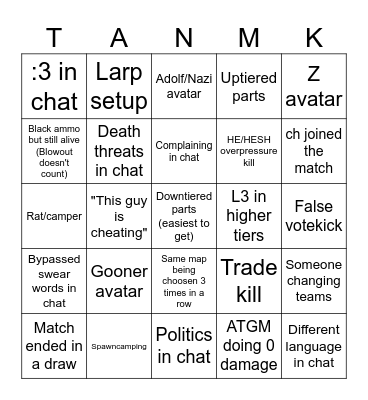 CTS Bingo Card