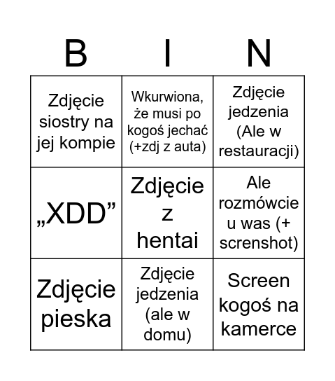 Bandra codziennie Bingo Card