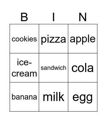 Food Bingo Card