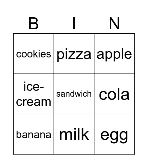 Food Bingo Card