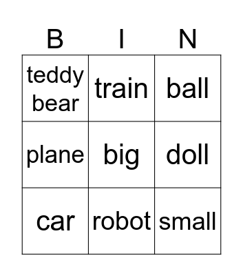 Toys Bingo Card