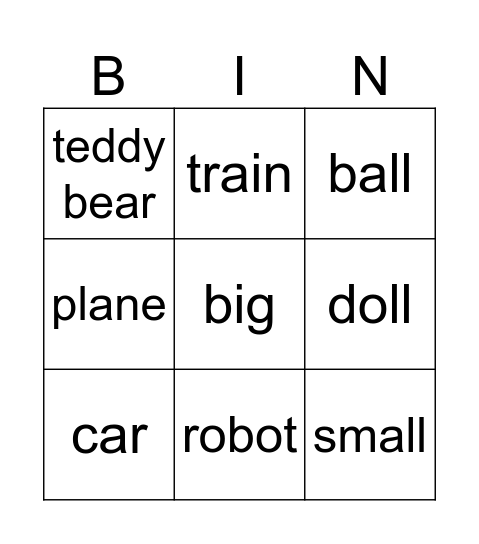 Toys Bingo Card