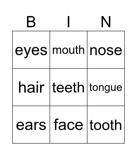 Face Bingo Card