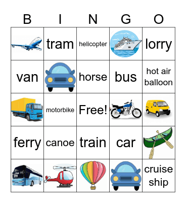 Transportation Bingo Card