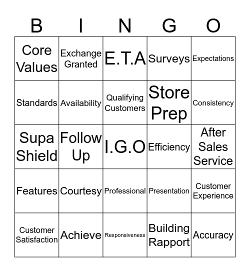 Customer Service Week 2016 Bingo Card