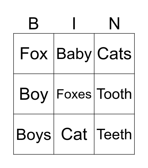 Numbers Bingo Card