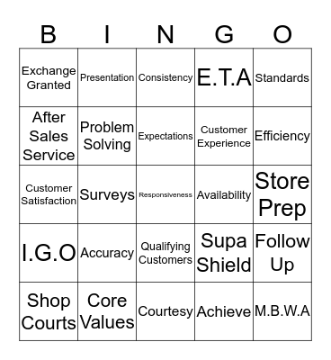 Customer Service Week 2016 Bingo Card