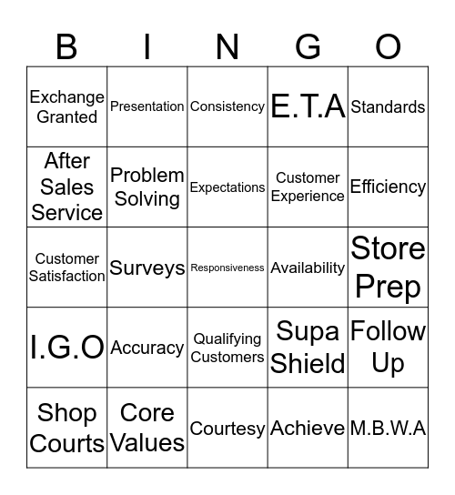 Customer Service Week 2016 Bingo Card