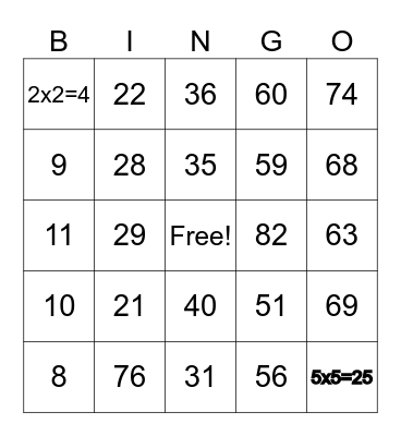 Number bingo table Bingo Card