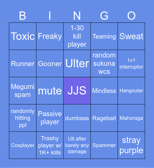 JJS Bingo Card