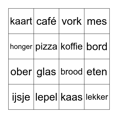 Op café of restaurant Bingo Card