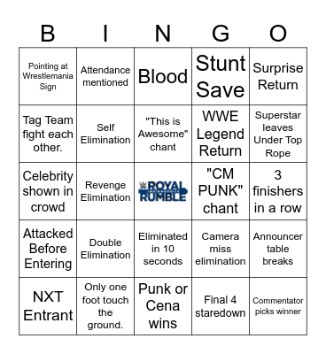 ROYAL RUMBLE BINGO Card