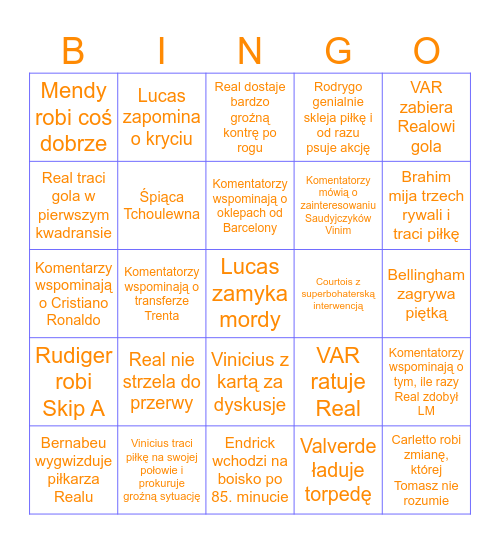 Real Madryt live bingo (home) Bingo Card