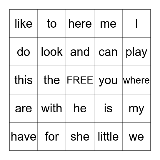 First Grade Sight Words 1 Bingo Card