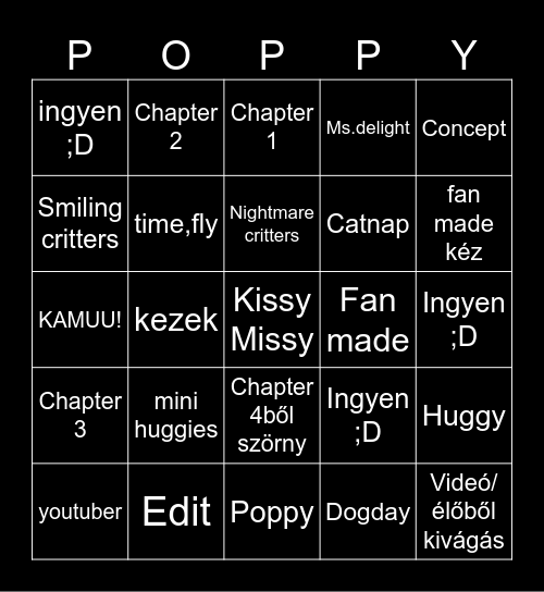 Poppy Playtime shorts Bingo Card