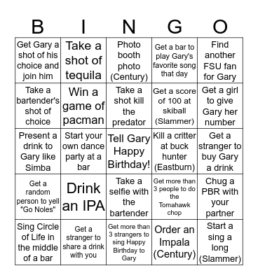 Gary's Birthday Bingo Card