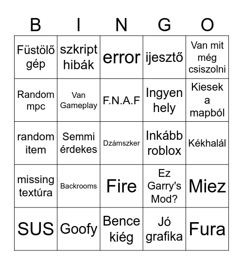 Garry's Mod Bingo Card