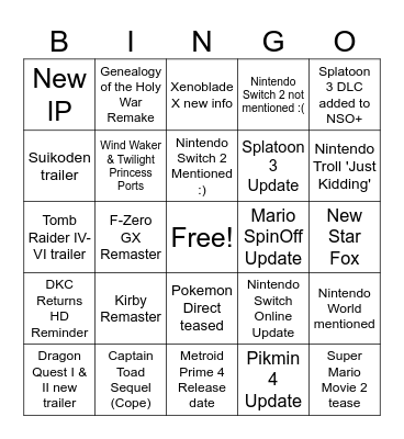 Switch Direct Bingo Card