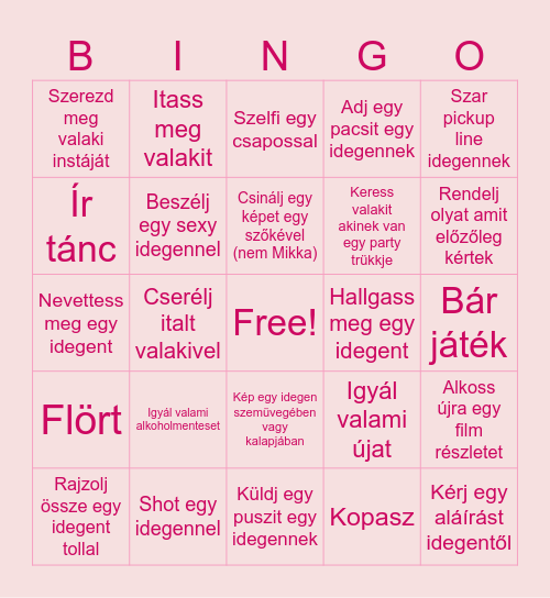 Bár bingó Bingo Card
