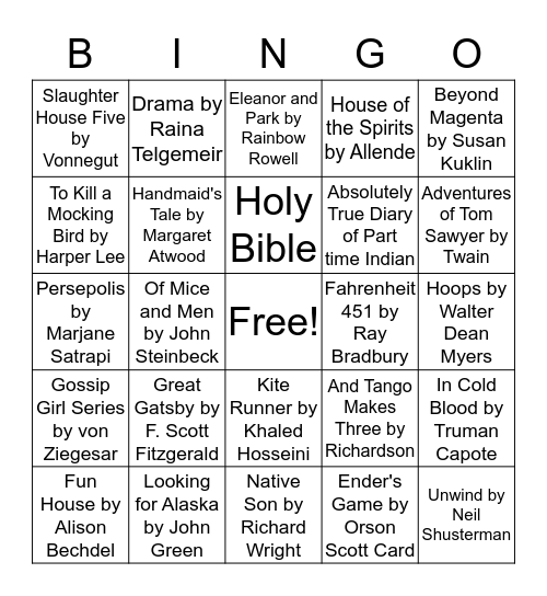 Banned Book Bingo  Bingo Card