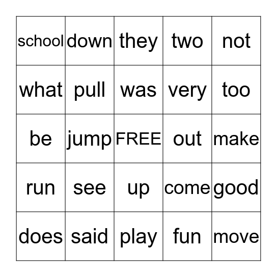 First Grade Sight Words 2 Bingo Card