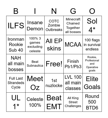 New Years Bingo Card