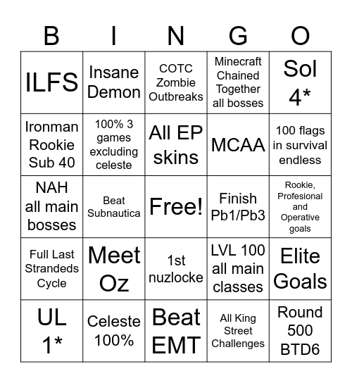 New Years Bingo Card