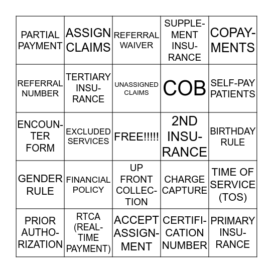 MEDICAL INSURANCE3 Bingo Card