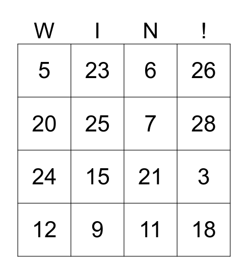 French Bingo! Bingo Card