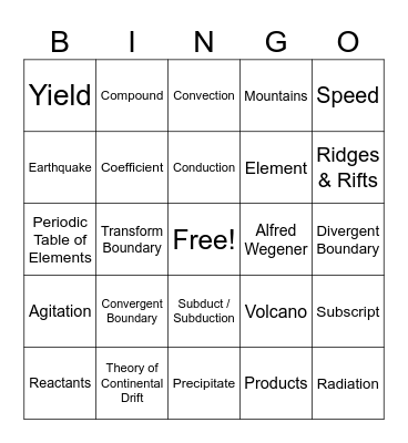 Earth Science Bingo Card