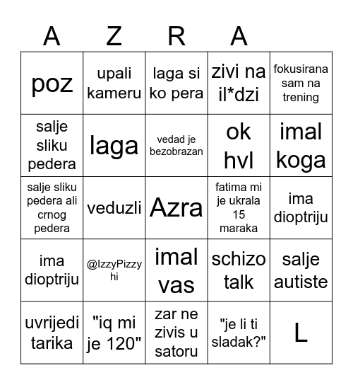 Azra Bingo Card