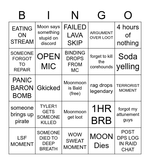 ONLYFANGS RAID Bingo Card