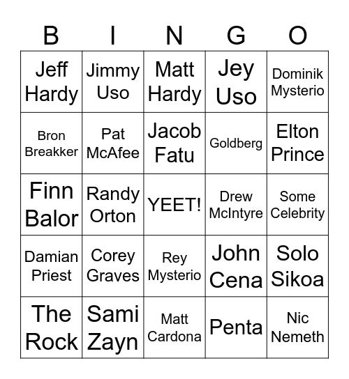 Men's Royal Rumble 2025 Bingo Card