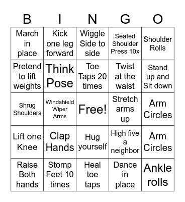 Fitness Bingo Card