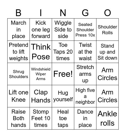 Fitness Bingo Card