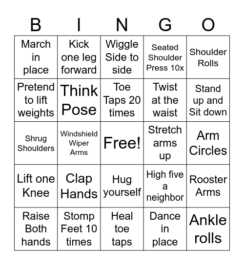 Fitness Bingo Card