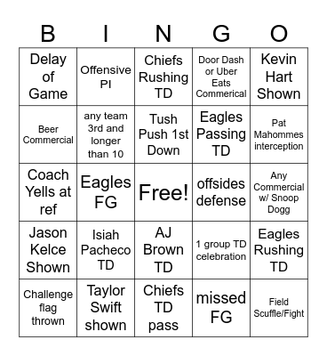 SuperBowl LIX Bingo Card