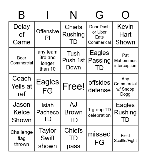 SuperBowl LIX Bingo Card