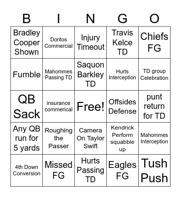 Super Bowl LIX Bingo Card