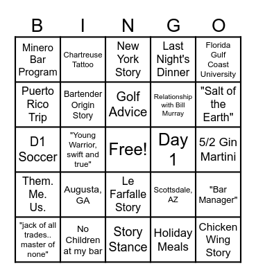 Evan Bingo Card